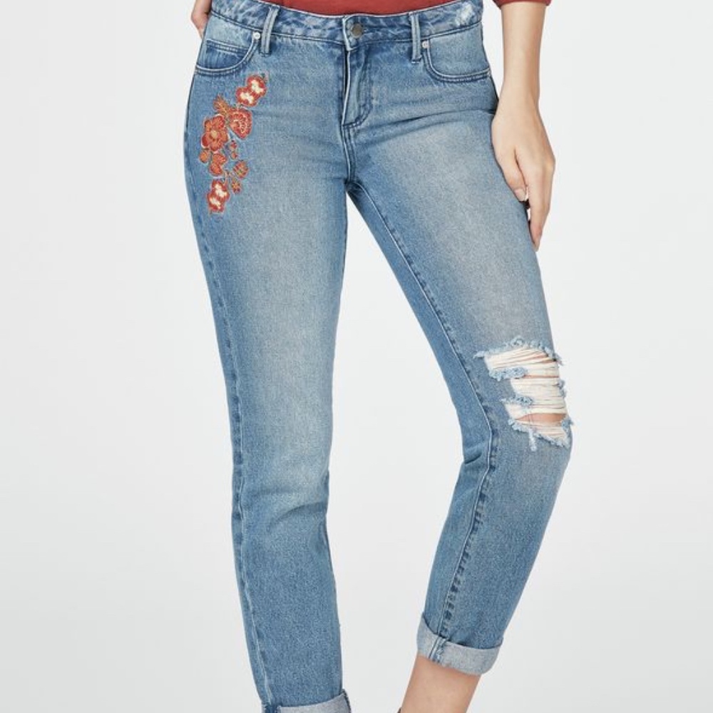 Slim boyfriend embroidered jeans